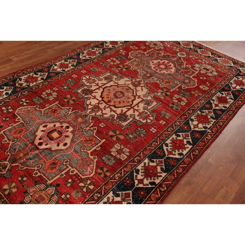 Geometric Bakhtiari Persian Vintage Area Rug Handmade Wool Carpet - 5'6" x 9'10"
