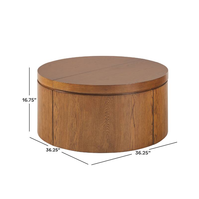 Walker Edison Modern Solid Oak Wood Veneer Round Coffee Table