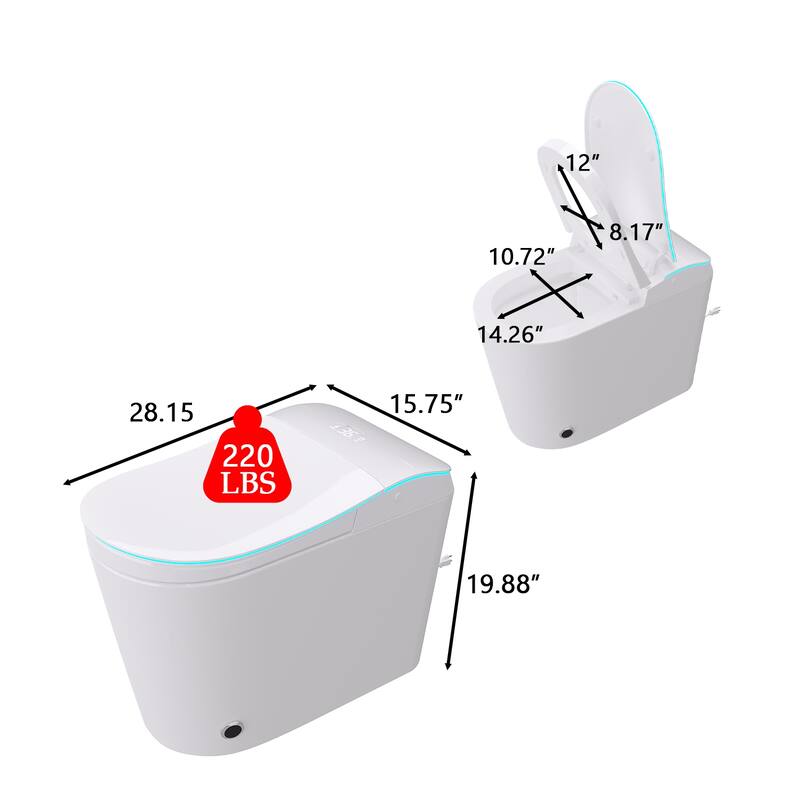 Smart Toilet with Bidet, Heated Seat, Auto Flush, Warm Air Dryer, Night Light, One-Piece Intelligent Toilet 220 lbs Capacit