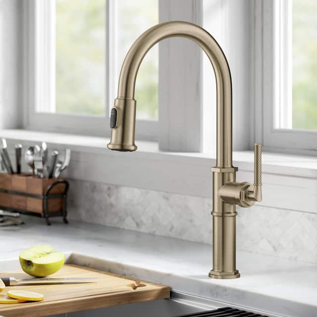Kraus 2-Function 1-Handle 1-Hole Pulldown Sprayer Brass Kitchen Faucet - KPF-4100 - 17 1/2" H (Allyn Pulldown) - BG - Brushed Gold