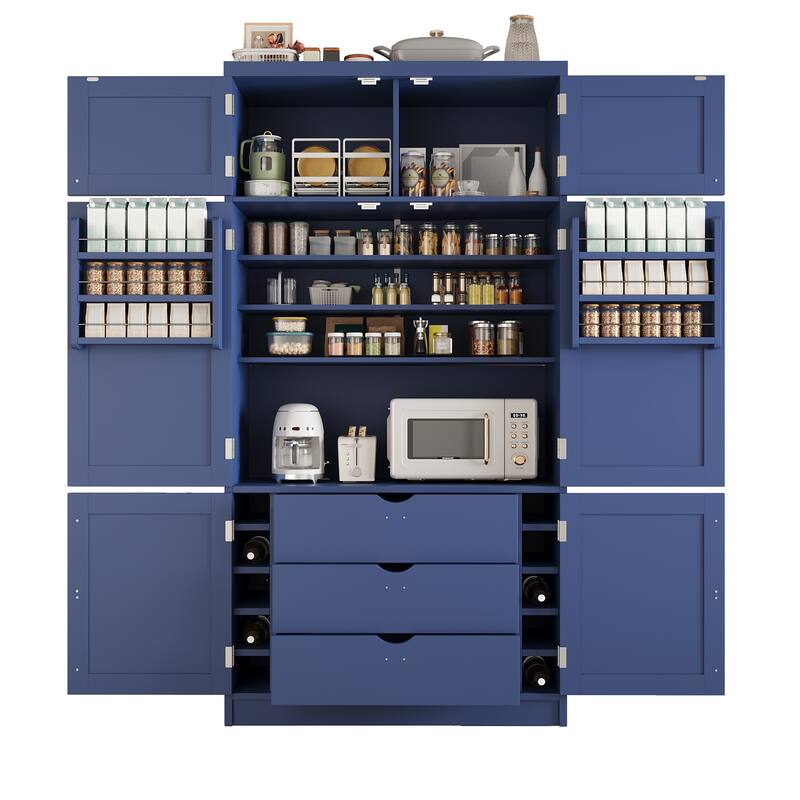80.1" Tall Freestanding Kitchen Pantry, Shaker Style Cabinet with 2 Power Outlets, Adjustable & Door Shelves
