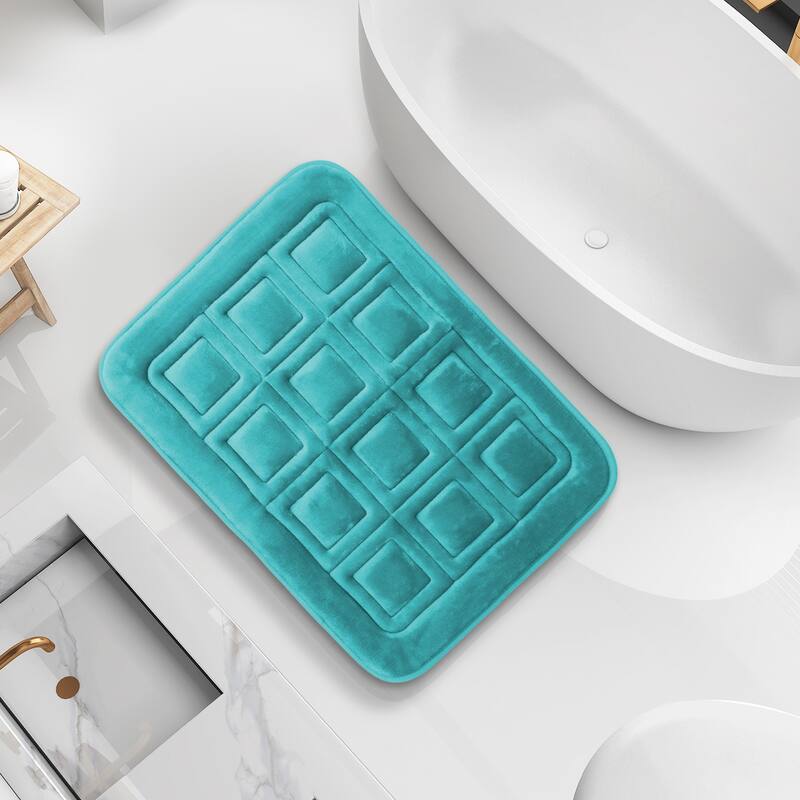 Clara Clark Ultra Soft Non Slip and Absorbent Bath Rug - Waffled Velvet Memory Foam Bath Mat - Small - Teal