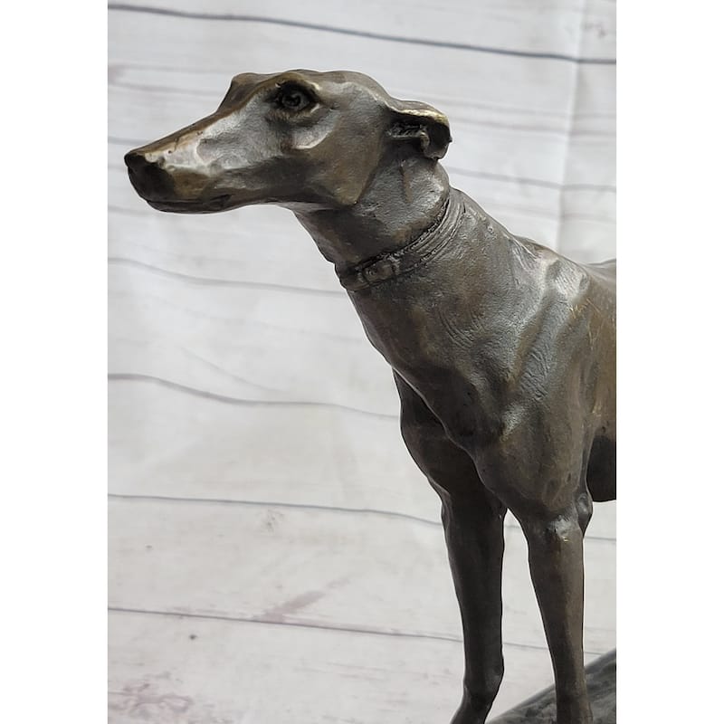 Greyhound Imitative Dog Whippet Bronze Statue Sculpture Figure Marble Base By Fremiet 13 Inches X 10 Inches