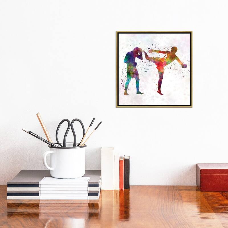 iCanvas "Two Men Exercising Thai Boxing Silhouette" by Paul Rommer Framed Canvas Print