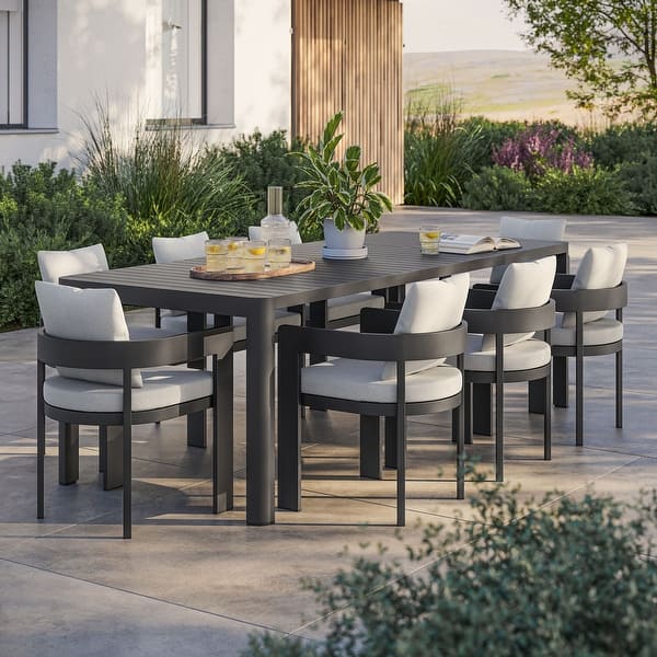 slide 2 of 19, Tahoe 9-Piece Outdoor Patio Aluminum Dining Set With Extendable Table by Modway Gray White