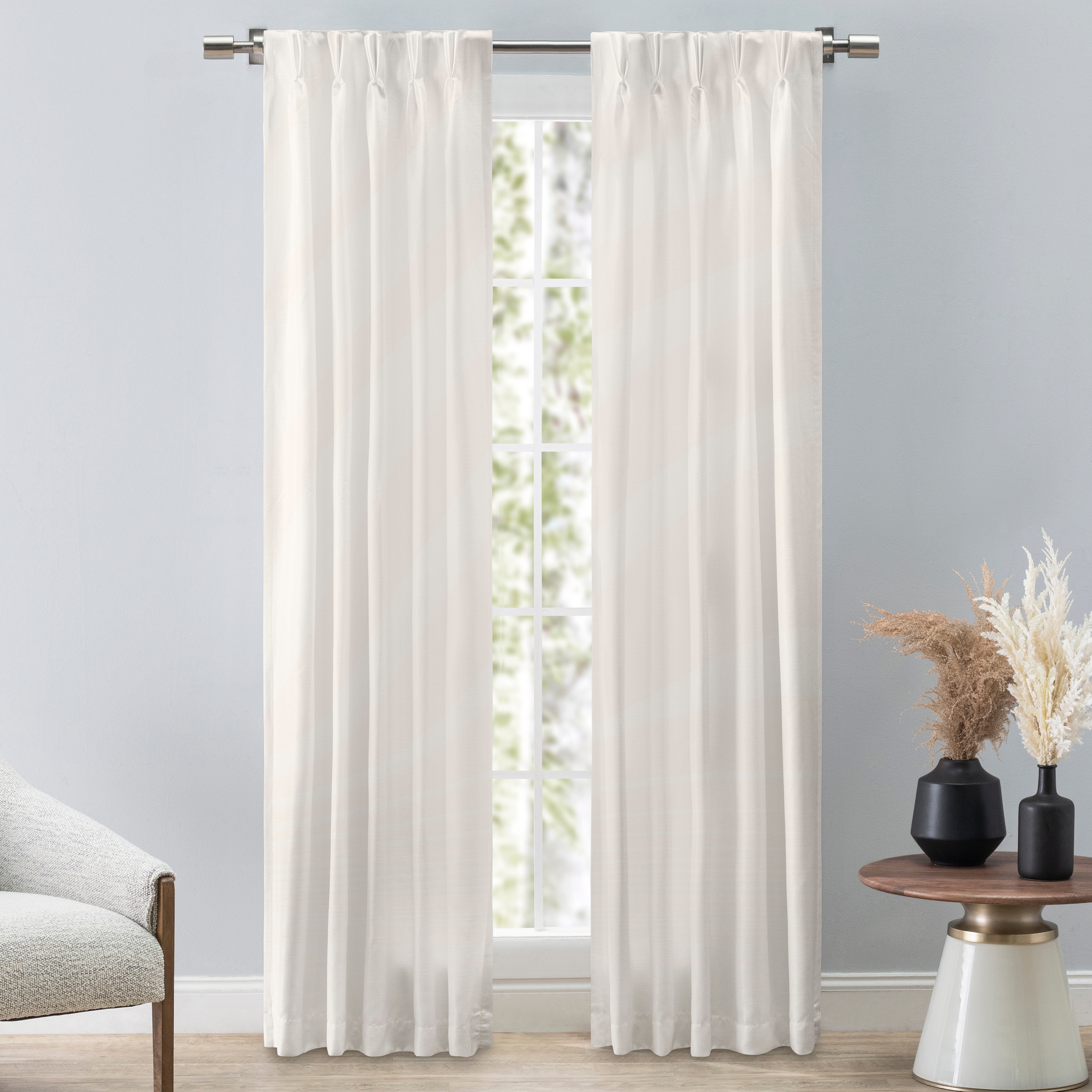 Grasscloth Premium Sheen Pinch Pleat W Back Tab Curtain Pair