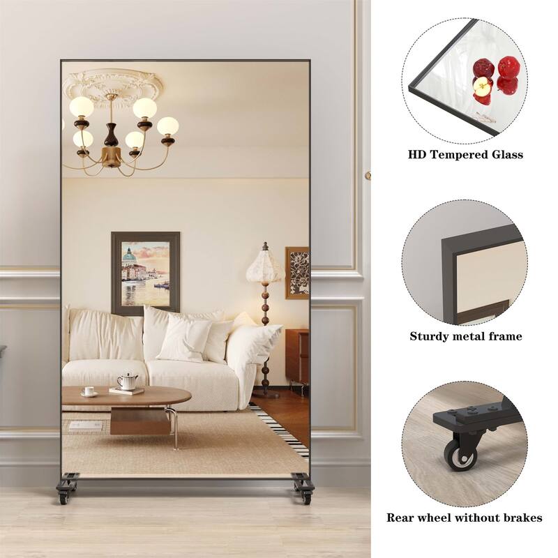 Oversized 67x40" Full-Length Floor Mirror, Large Movable Dressing Mirror
