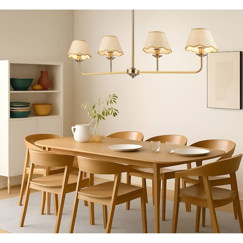 4-Light Bohemian Delphine Linear Rattan Pendant Light - 44" Length - Antique Brass