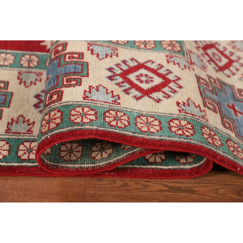 Geometric Red Kazak Oriental Area Rug Handmade Living Room Wool Carpet - 6'8" x 9'11"