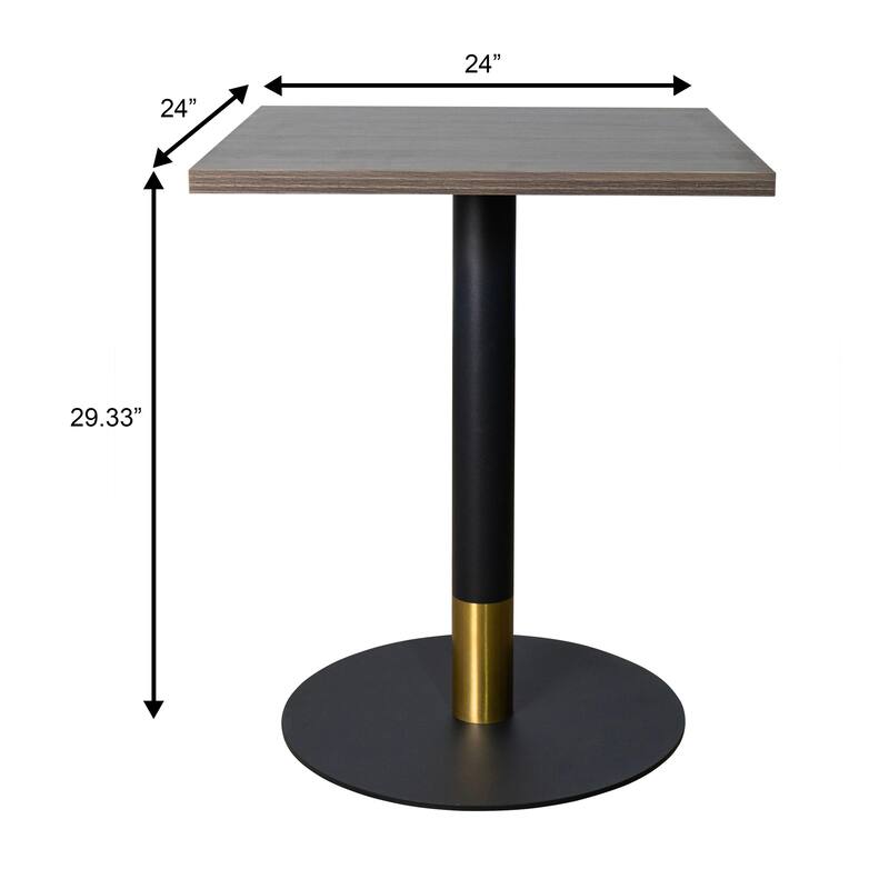 Vail Square Dining Table with 24 in. MDF Tabletop in Black Stainless Steel Round Pedestal Base with Gold Accent Kitchen Table