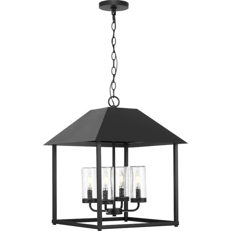 Chapel Collection Four-Light Textured Black Modern Farmhouse Outdoor Living Pendant - 18.12 in x 18.12 in x 22.12 in