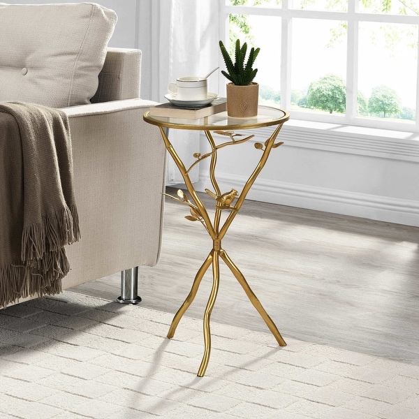American Designed FirsTime & Co.® Gold Large Bird and Branches Side Table 16.5 x 16.5 x 22 inches Gold