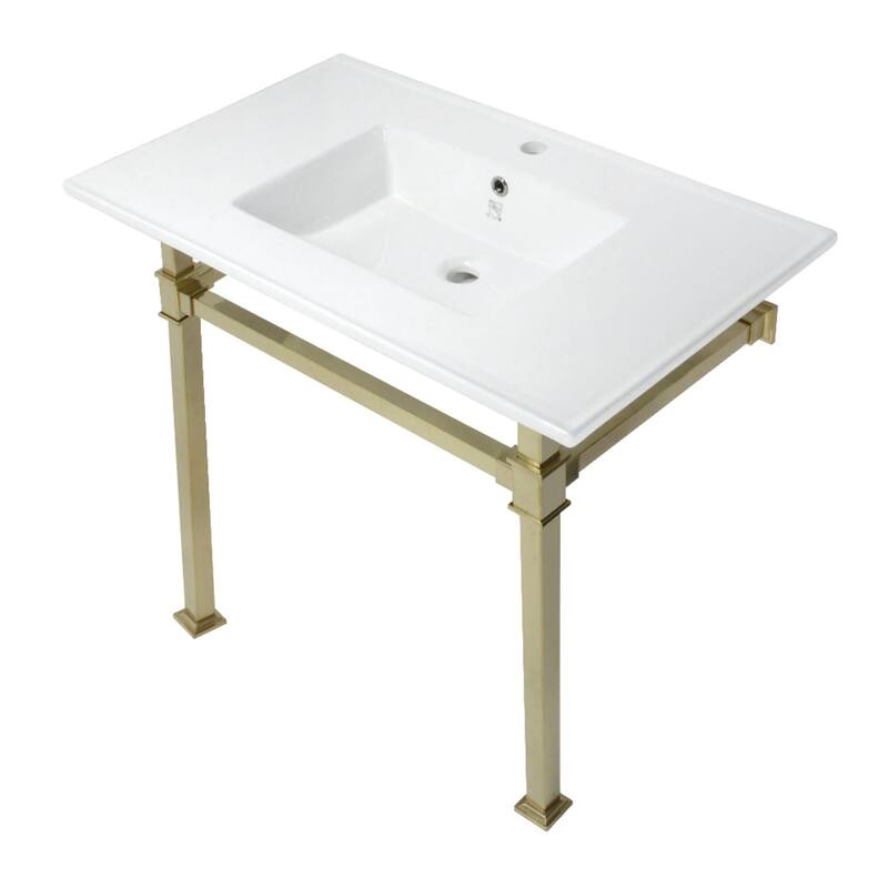 Kingston Brass KVPB37221Q Monarch 37-3/8" Rectangular Ceramic, - White / Brushed Brass