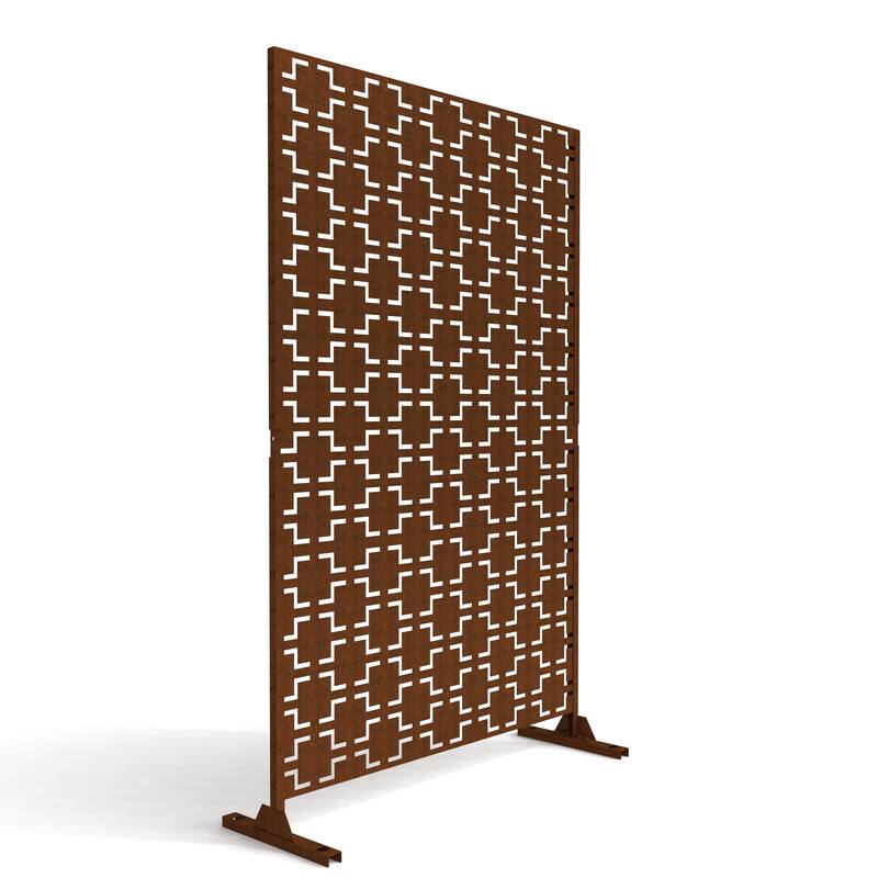 Free Standing Metal Privacy Screen Panel Decorative Outdoor Privacy Screen - 72"H x 47"W - Reddish Brown-03B