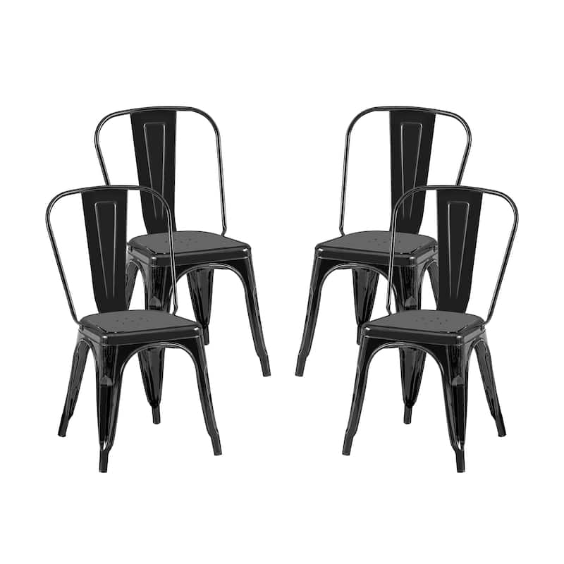 18" Modern Industrial Metal Stackable Black Dining Chair, 4PCS - 18" W X 18" D X 33" H