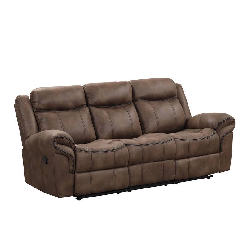 Arisa Sofa and Loveseat Manual Recliner Set, Brown Faux Leather, Drop Table