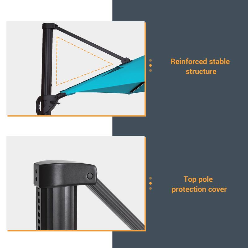 LIVOOSUN 11Ft LED Patio Hanging Octagon Cantilever Umbrella with 360-degree Rotating Canopy