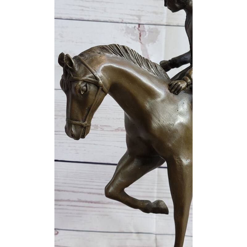 Fine Quality Signed Bronze Of A Imitative Horse And Jockey Polo Academy Racing Sculpture Kentucky