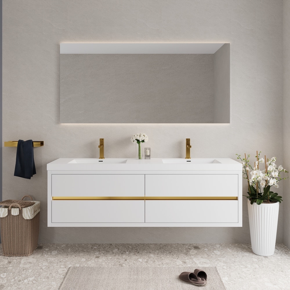 Wall-Mounted Bathroom Vanity with White Stone Resin Top