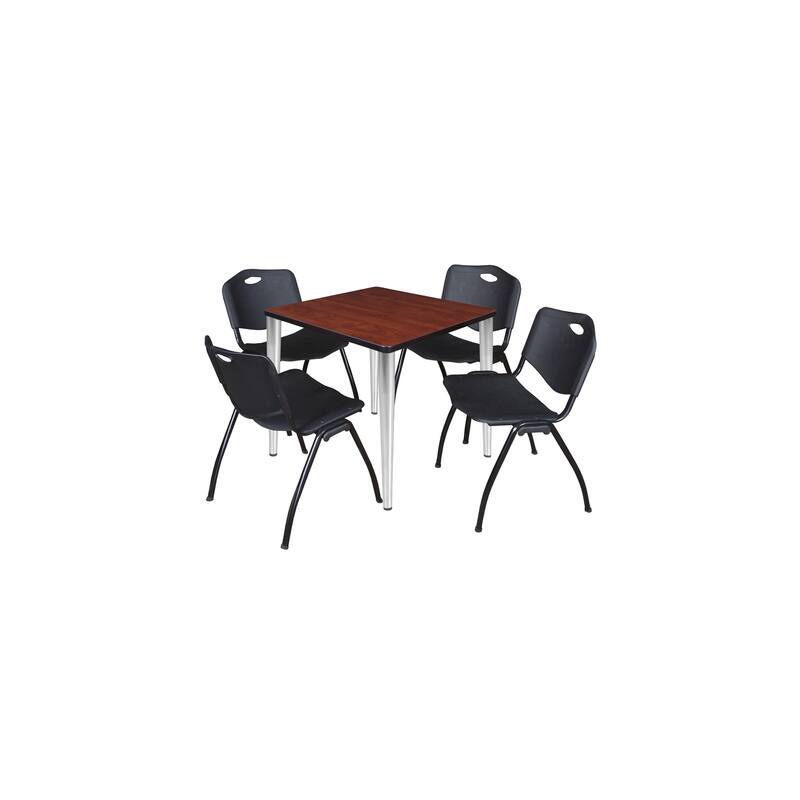 30 in. Square Breakroom Table- Cherry Top, Chrome Base & 4 M Stack Chairs- Black
