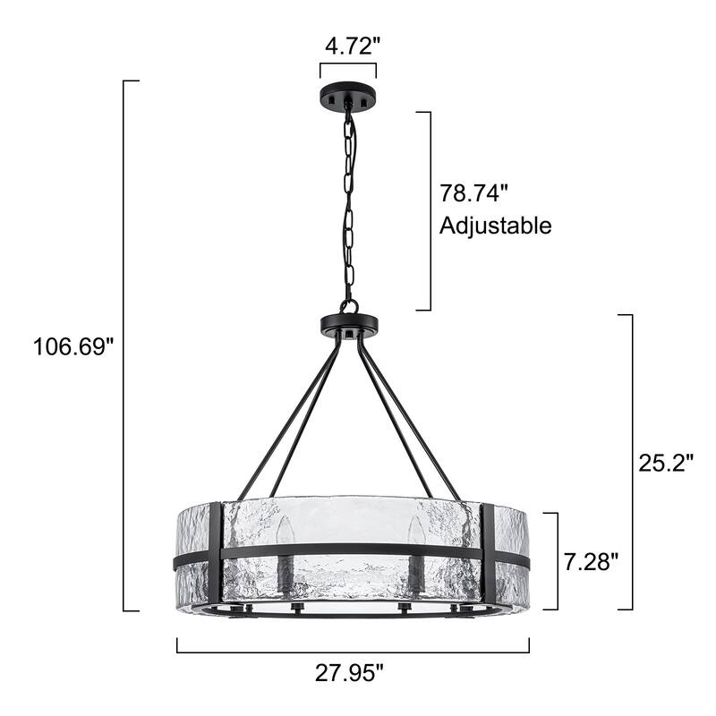 Dimmable Large Drum Glass Chandelier for Dining Room High Ceiling Living Room