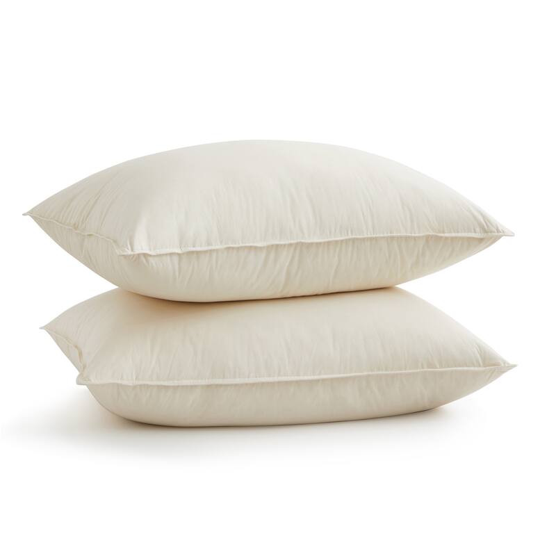 100% Organic Cotton Down Feather 4-Layer Gusseted Bed Pillow Set of 2 - White