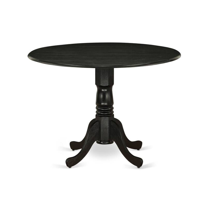 HomeStock 5-Piece Wire Brushed Black Finish Solid Wood Top Dining table with 4 Chairs with Drop Leaf Lattice Back