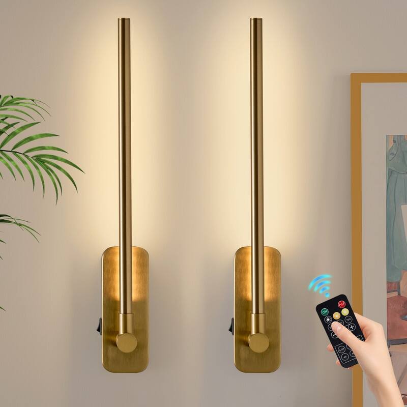 21'' Battery Operated Wall Sconces With Remote Rechargeable Black Dimmable Light Sconces (Set Of 2) - Gold