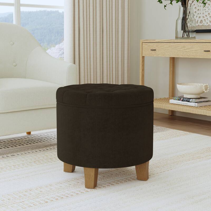 Carson Carrington Hare Button-tufted Round Storage Ottoman - Chocolate Brown Velvet