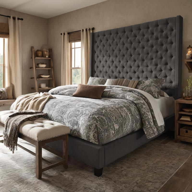 Detmold Wingback Button Tufted High Headboard Platform Bed