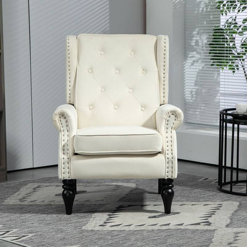 Transitional Wingback Accent Chair Armchair with Sturdy Wood Legs