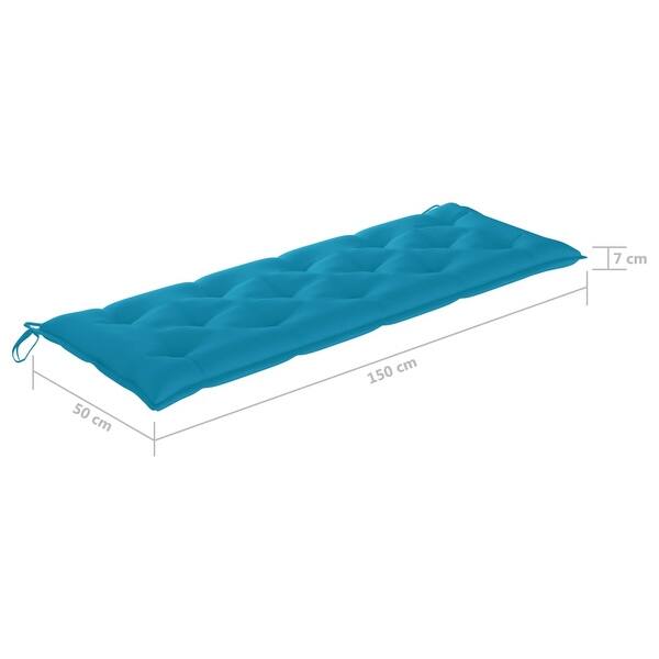 dimension image slide 0 of 2, vidaXL Batavia Bench with Light Blue Cushion 59.1" Solid Teak Wood - 59.1" x 20.3" x 33.1"