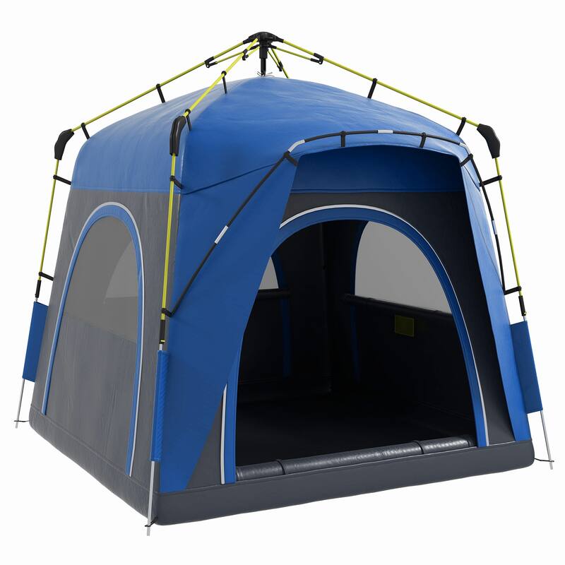 Camping Tents 4 Person Pop Up Tent Quick Setup Automatic Hydraulic Family Travel Tent Windows, Doors Carry Bag Included - Blue