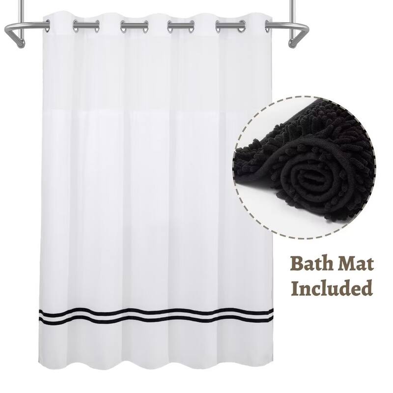 No Hooks Stripe Shower Curtain with Snap-in Liner