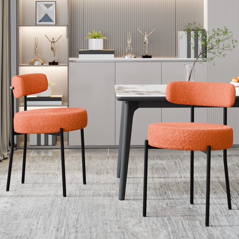 XINMICS Upholstered Boucle Dining Chairs with Black Metal Legs - Set of 2 - Orange