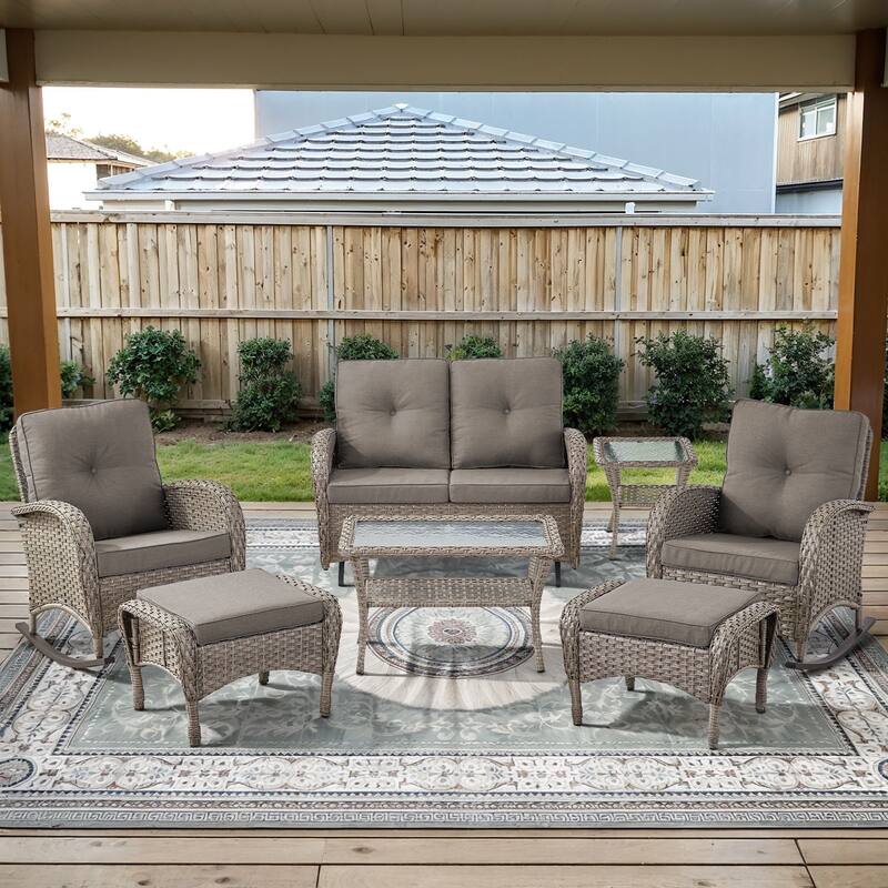 Gymojoy Outdoor Wicker Patio Furniture Loveseat Glider & Chair Set Weather-Resistant