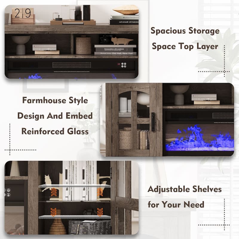 Gymojoy Fireplace 71" TV Stand with 36" Electric Fireplace, Media Console for Up to 80" TVs, LED Lights Entertainment Center.