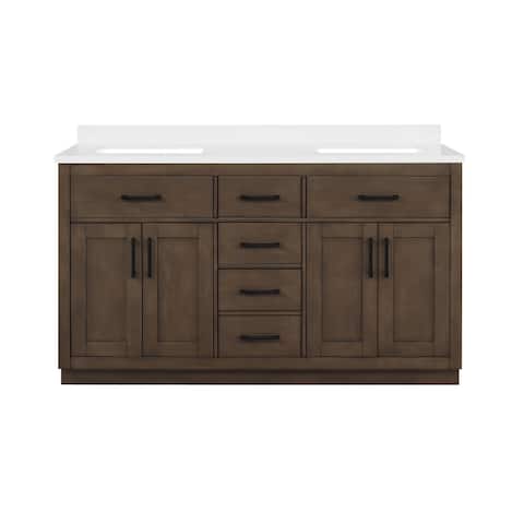 OVE Decors Bailey 60 in. Double sink Bathroom Vanity in Almond Latte with Power Bar