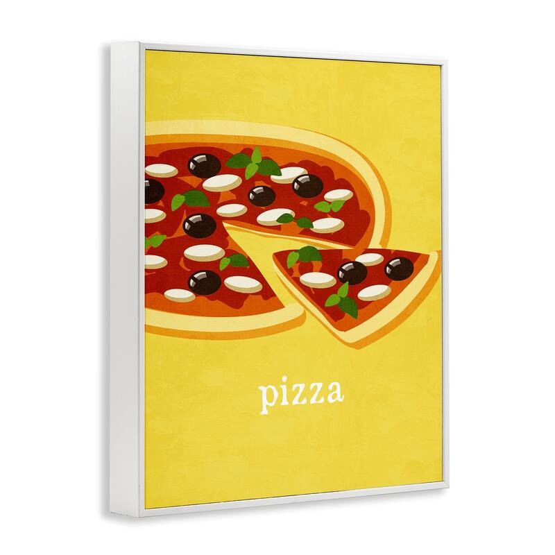 Stupell Delicious Pizza on Yellow Framed Giclee Art Design By Kim Allen