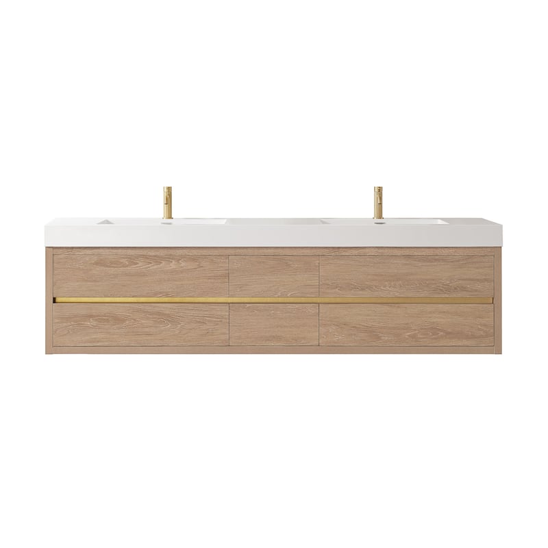 Miseno MV-ALIS84-WHT-NM Palencia 84" Wall Mounted Double Basin Vanity - North American Oak - Oak Finish