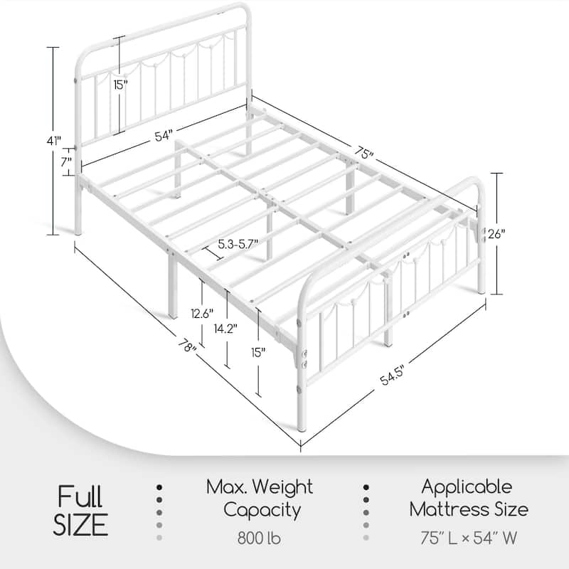 Yaheetech Metal Platform Bed Frame with Vintage Headboard and Footboard Metal Bed Base