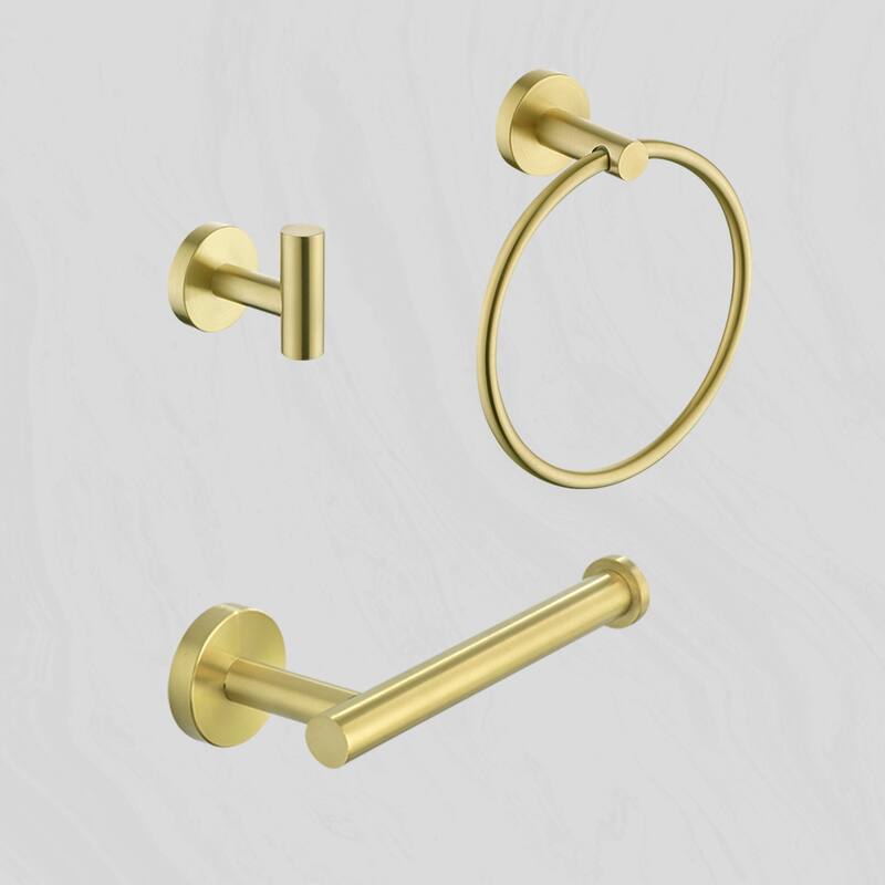 3-Piece Bathroom Hardware Set Bathroom Hardware Accessories Sets SUS304 Stainless Steel Bath Shower Set - N/A - Brushed Gold