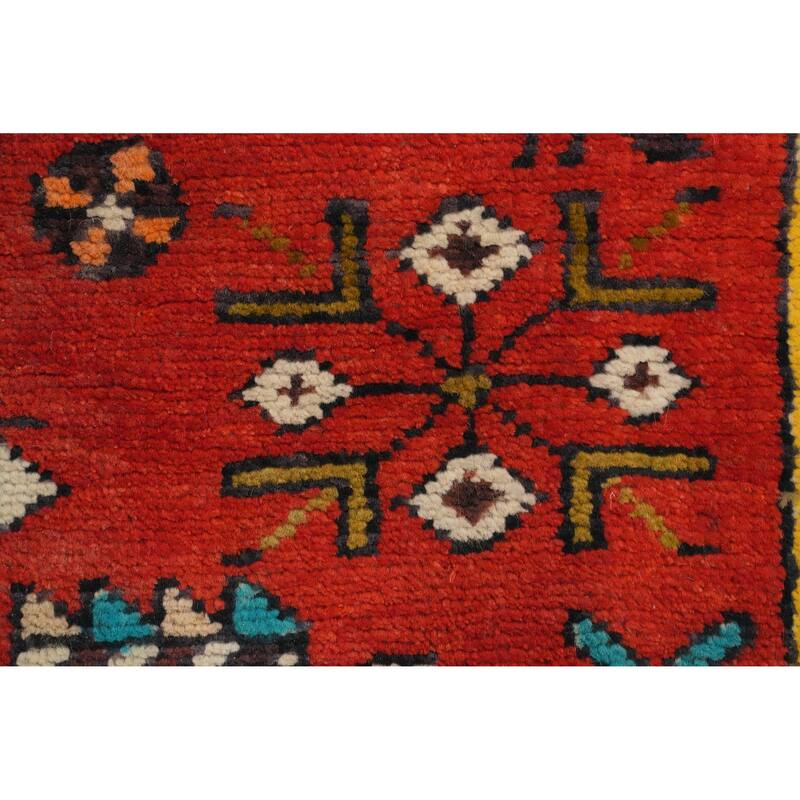 Hand Knotted Oriental 100% Wool Carpet Traditional Geometric Oranges & Rust Heriz Runner Rug - 9' 6'' X 3' 3''