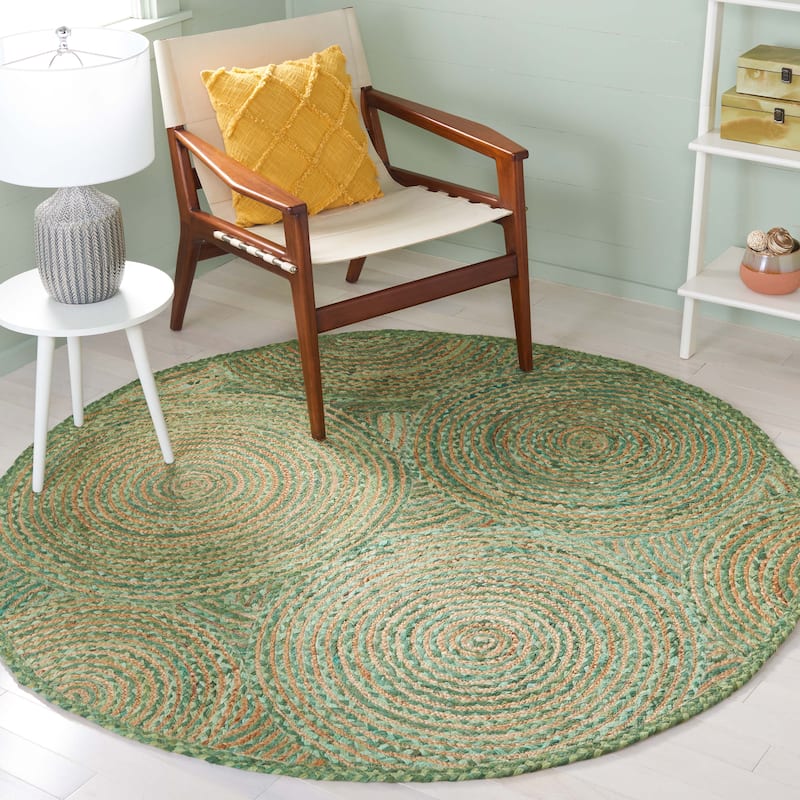 SAFAVIEH Handmade Cape Cod Mariam Coastal Jute Rug - 4' x 4' Round - Green/Natural