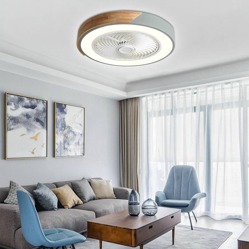 22In Enclosed Low Profile Dimmable Ceiling Fan With Light Wood/Acrylic