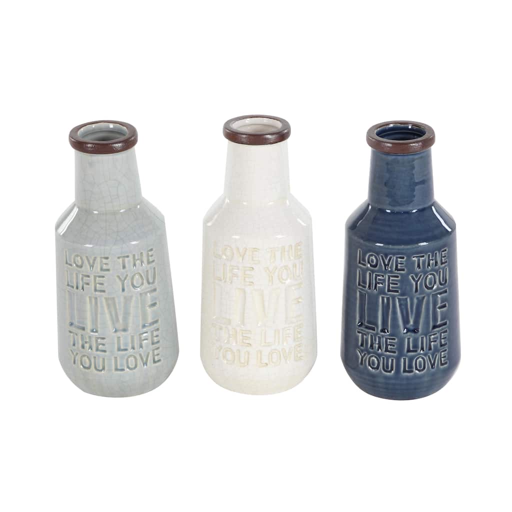 Porcelain Ceramic Decorative Vase - Set of 3 Multi Colored - Roche River Decor
