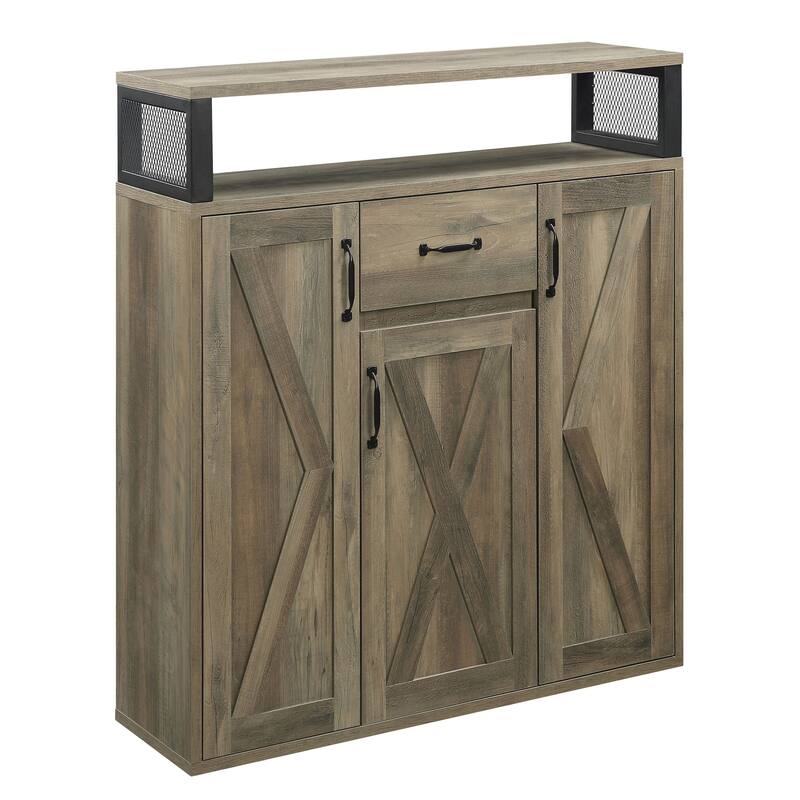 Rustic Oak Server with 3 Doors, Drawer & Adjustable Shelving for Dining or Living Room Use - Rustic