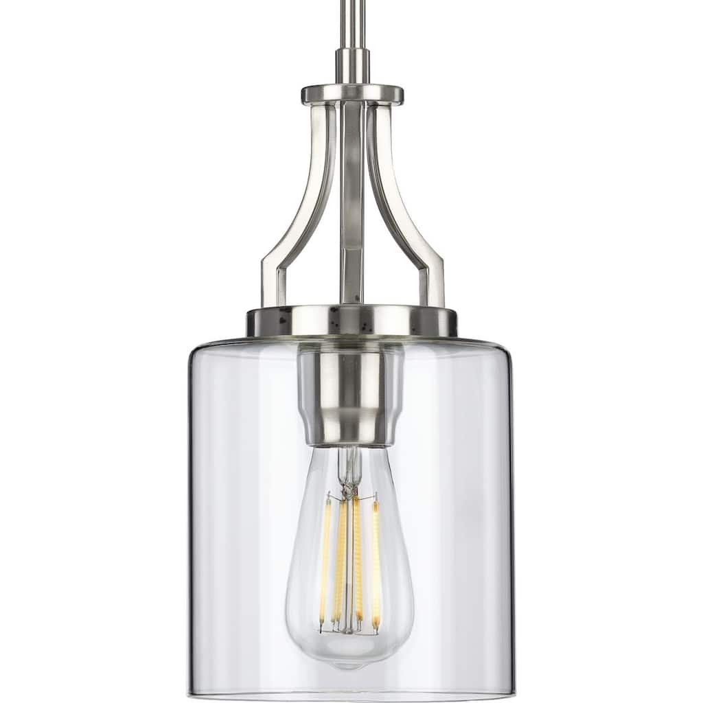 Lassiter Collection One-Light Brushed Nickel Clear Glass Modern Pendant Light - 6.375 in x 6.375 in x 12.5 in