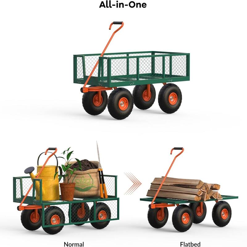 500 lb Capacity Steel Garden Cart Green and Orange