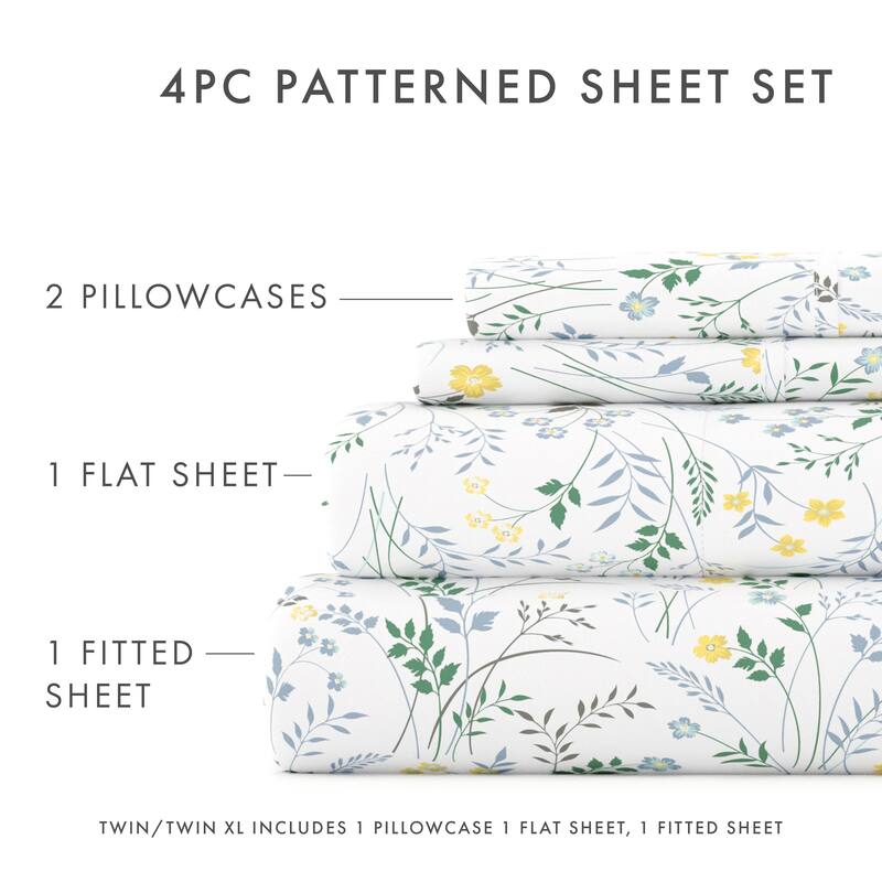 Becky Cameron Wildflower Pattern 4 Piece Deep Pocket Bed Sheets Set